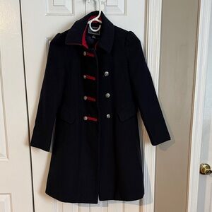 Rothschild Black Pea Coat with Red Trim